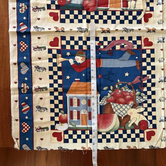 Vtg 90s Susan Winget Fabric Panel Farm School Quilt Blocks Farm Pillow Panels - Picture 3 of 7